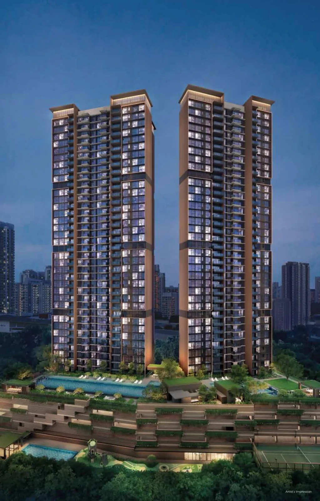 Elta · Residential towers at dusk · artist’s impression