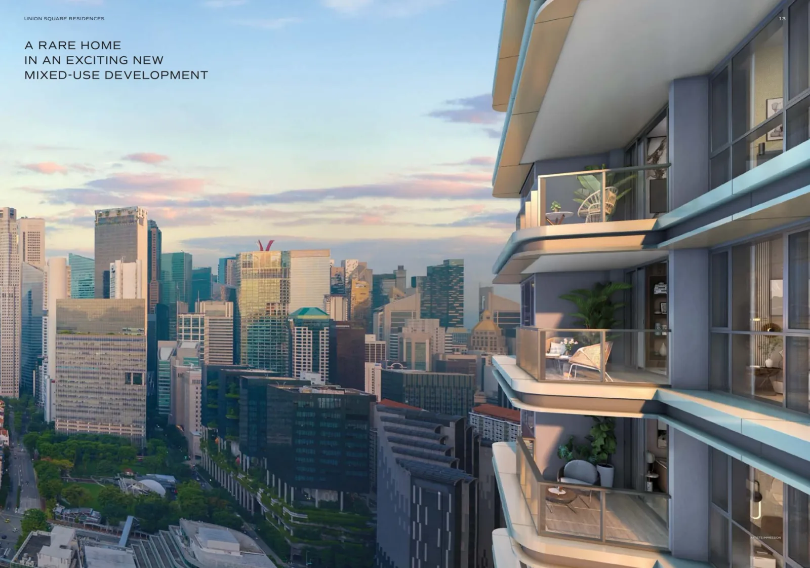 Union Square Residences · Residential balconies and city outlook · artist’s impression